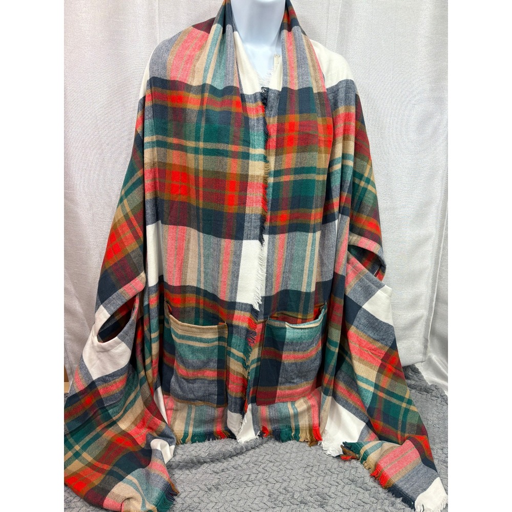 Grace & Lace Plaid Pocket Scarf Wrap Multi Color Tartan Fringed Poncho AC8018-69